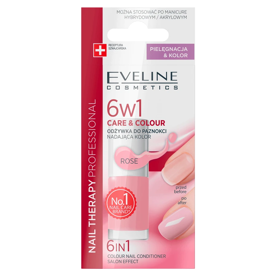 Eveline Cosmetics Nail Therapy 6in1, концентрований лак для нігтів, що підсилює колір, троянда, 5 мл: ціни та характеристики