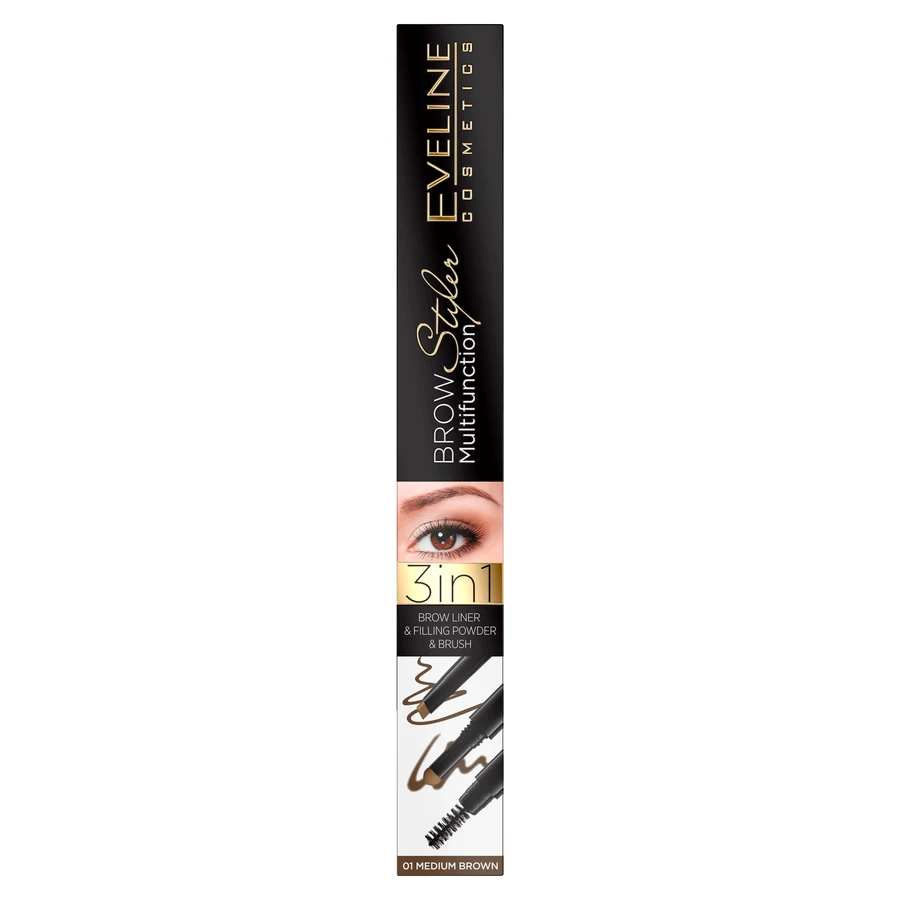 Багатофункціональний олівець для брів 3 в 1 Eveline Cosmetics Brow Styler Multifunction 3in1 01 Medium Brown, 1 шт.: ціни та характеристики