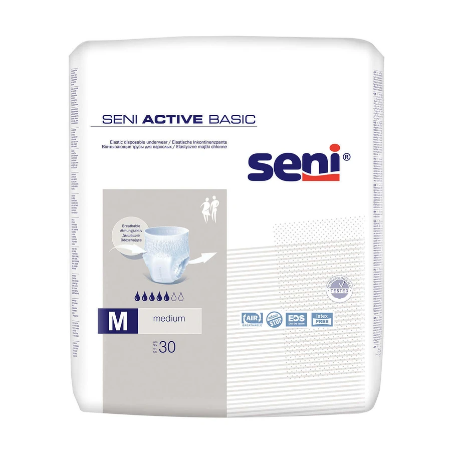 Seni Active Basic, эластичные трусы-шоники, средние, 80-110 см, 30 шт.: цены и характеристики