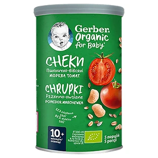 Gerber Organic, пшеничные и овсяные сухарики, томат, морковь, с 10 месяцев, 35 г