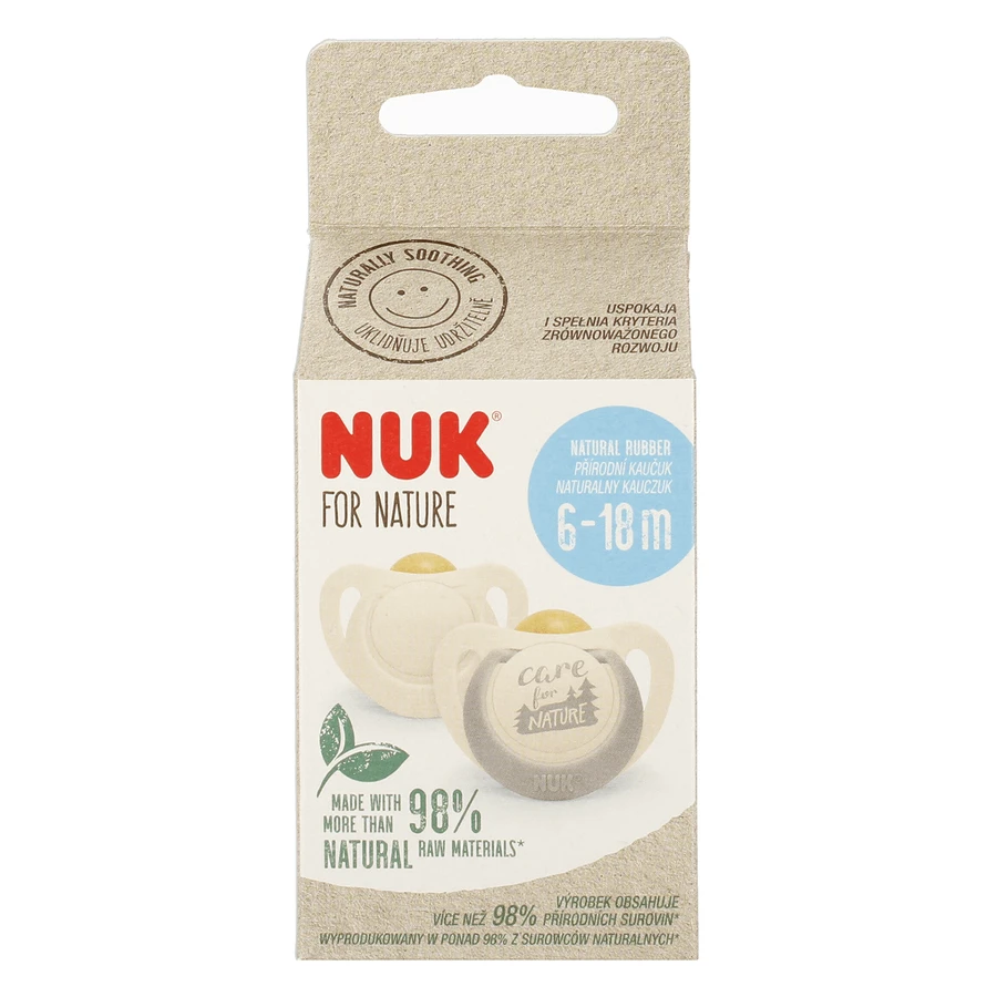 NUK For Nature, пустышка, латекс, анатомическая, серая, 6-18 месяцев, 2 штуки: цены и характеристики