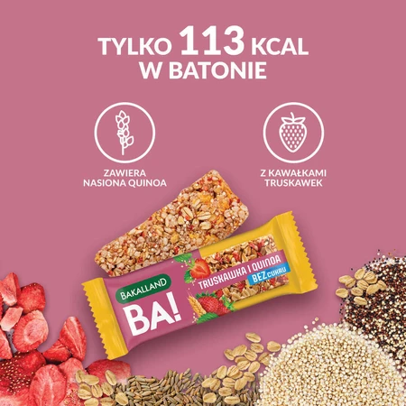 Батончик Bakalland BA! Злаковий батончик, полуниця та кіноа, без цукру, 30 г КОРОТКИЙ СРОК ДІЇ: ціни та характеристики