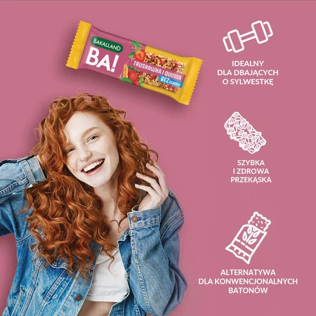 Батончик Bakalland BA! Злаковий батончик, полуниця та кіноа, без цукру, 30 г КОРОТКИЙ СРОК ДІЇ: ціни та характеристики