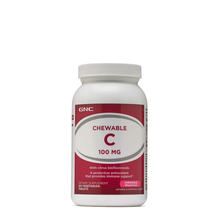 Gnc Chewable C 100 Mg, жувальний вітамін С для дітей, з біофлавоноїдами, ацеролою та абрикосом і абрикосовим порошком, 180 Tb: ціни та характеристики