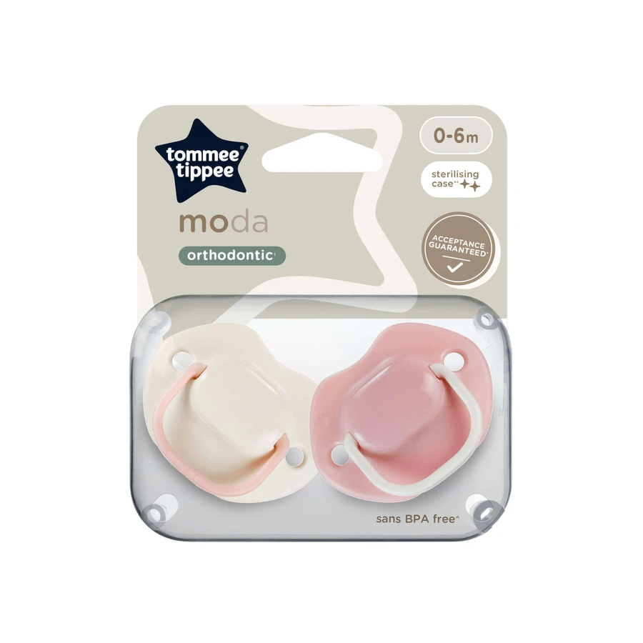 Ортодонтические пустышки Moda, 0-6 месяцев, 2 штуки, бежевый/розовый, Tommee Tippee: цены и характеристики