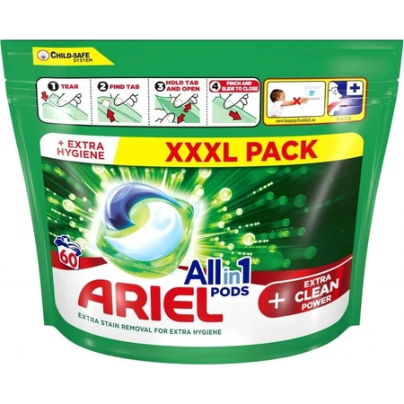 Ariel All-in-1 PODS Extra clean, гелеві капсули для прання, 60 шт, прання 1×60, гелеві капсули для прання: ціни та характеристики