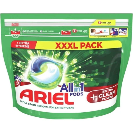 Ariel All-in-1 PODS Extra clean, гелеві капсули для прання, 60 шт, прання 1×60, гелеві капсули для прання: ціни та характеристики
