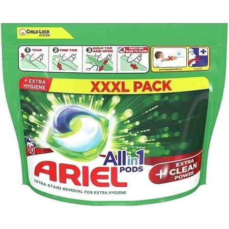 Ariel All-in-1 PODS Extra clean, гелеві капсули для прання, 60 шт, прання 1×60, гелеві капсули для прання: ціни та характеристики