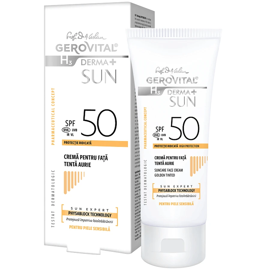 Крем для обличчя Charmec Gerovital H3 Derma+ Sun, SPF50, золотий відтінок, 50 мл: ціни та характеристики