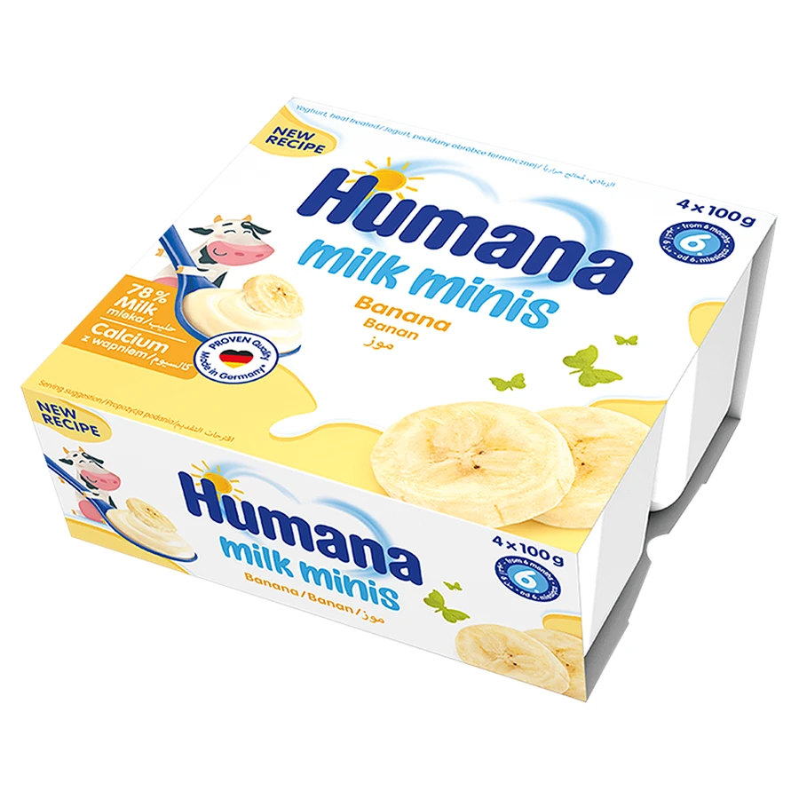 Humana Milk Minis Йогуртовый десерт со вкусом банана, после 6 месяцев, 4 x 100 г.: цены и характеристики