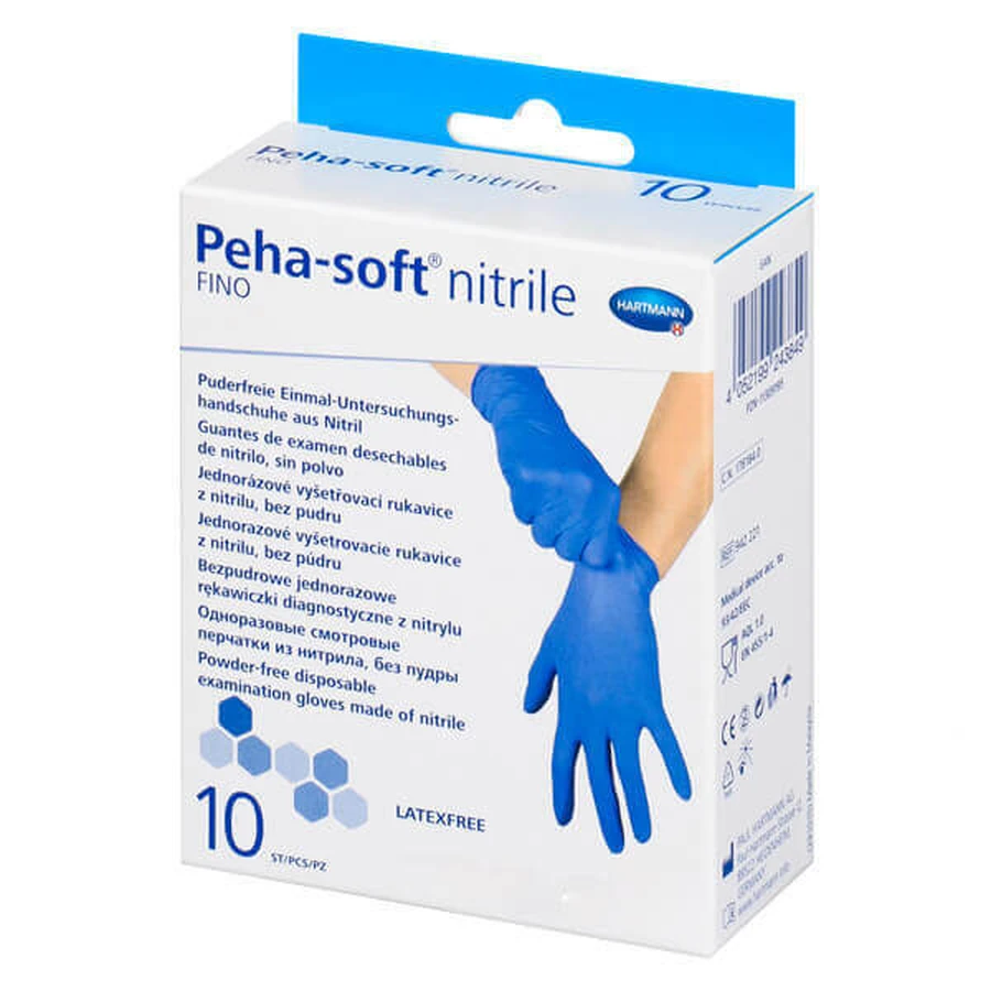Peha-soft nitrile fino, нитриловые перчатки, непрозрачные, неопудренные, синие, размер L, 10 штук: цены и характеристики