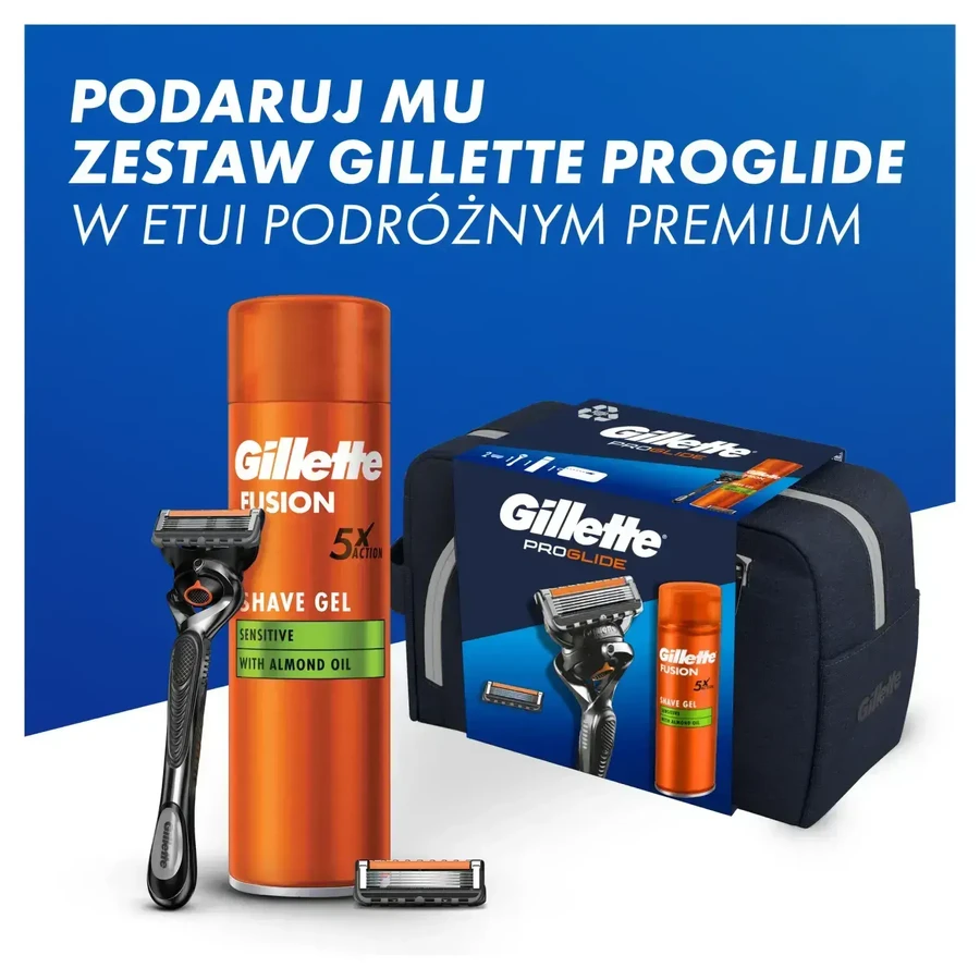 Набір Gillette Proglide, бритва, 1 шт + лезо, 1 шт + лосьйон для гоління, 200 мл + косметичка, 1 шт: ціни та характеристики
