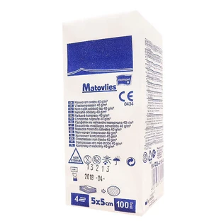 Нетканые тампоны, несамоклеящиеся, Matovlies, 4 слоя, 5x5 см, 100 штук