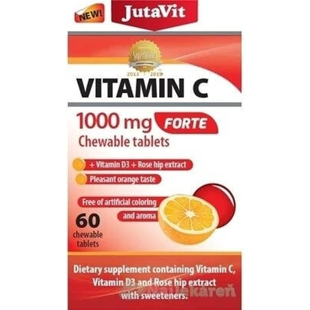 JutaVit Вітамін С 1000 мг FORTE 1×60 шт, жувальні таблетки з вітаміном D3: ціни та характеристики
