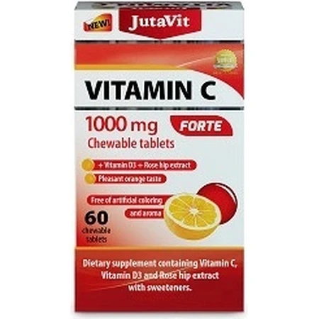 JutaVit Вітамін С 1000 мг FORTE 1×60 шт, жувальні таблетки з вітаміном D3: ціни та характеристики