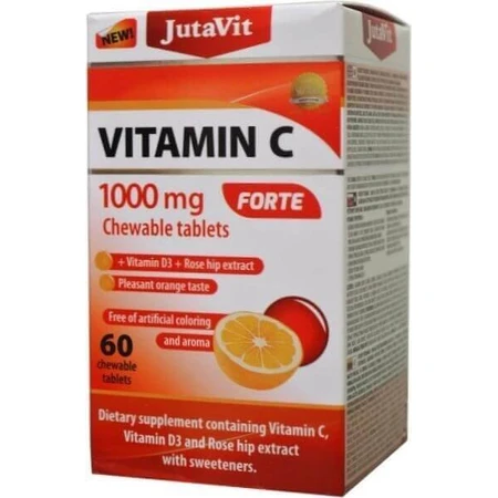 JutaVit Вітамін С 1000 мг FORTE 1×60 шт, жувальні таблетки з вітаміном D3: ціни та характеристики