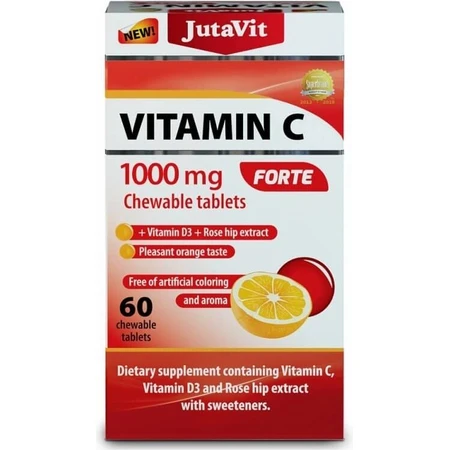 JutaVit Вітамін С 1000 мг FORTE 1×60 шт, жувальні таблетки з вітаміном D3: ціни та характеристики