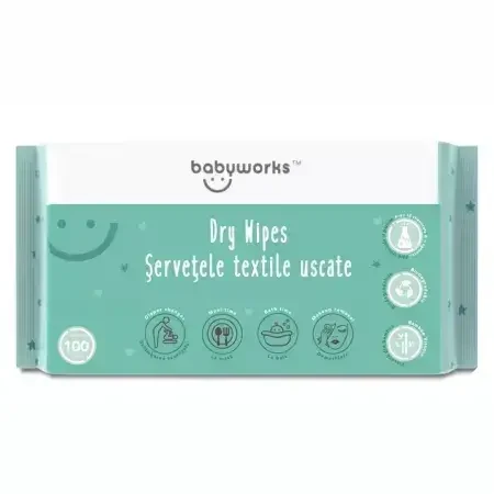 100% биоразлагаемые сухие салфетки, 100 шт, BabyWorks: цены и характеристики