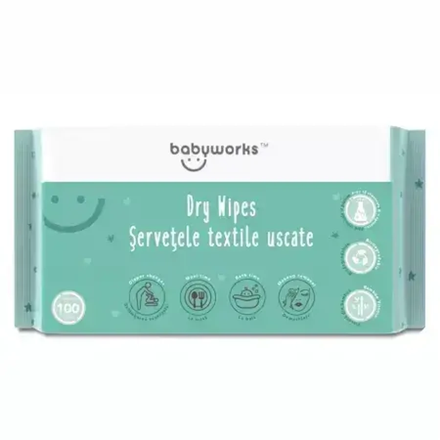 100% биоразлагаемые сухие салфетки, 100 шт, BabyWorks: цены и характеристики
