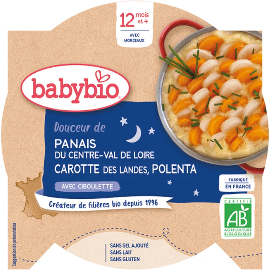 Babybio Меню спокойной ночи Патрнак, морковь и полента с пайеткой 230 гр.: цены и характеристики