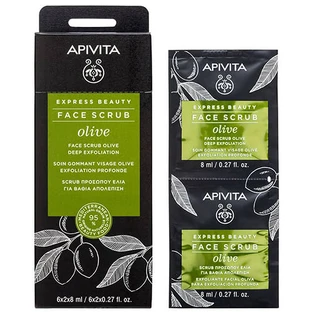Скраб для обличчя Apivita Express Beauty інтенсивно відлущуючий з оливою, 2 шт. по 8 мл