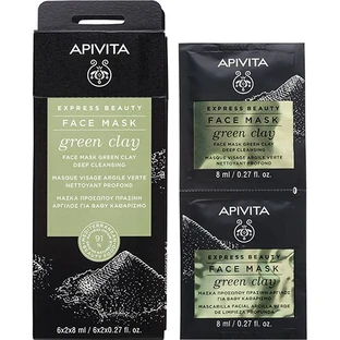 Apivita Express Beauty маска для обличчя із зеленою глиною Глибоке очищення, 2 шт. х 8 мл