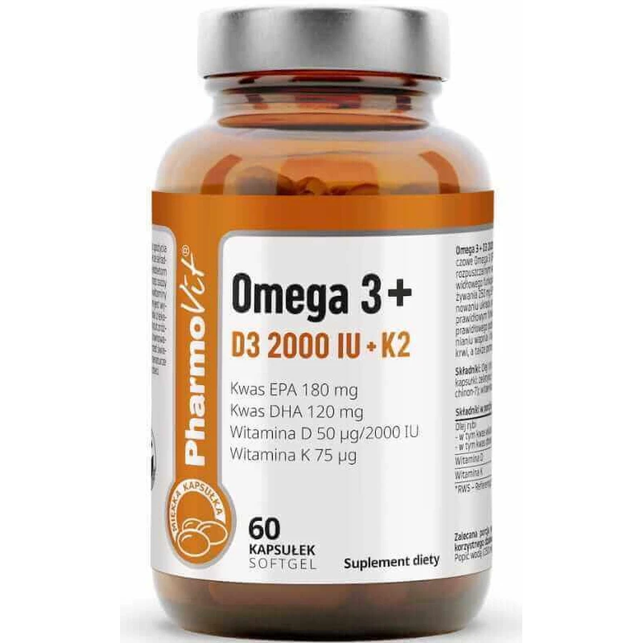 Омега 3 + D3 2000IU + K2 60 мягких капсул Pharmovit Clean Label: цены и характеристики