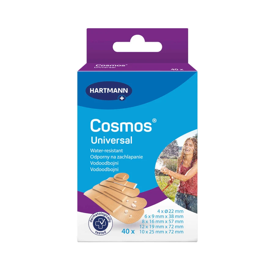Cosmos Universal, водостійкий пластир з перев'язувальним матеріалом, 5 розмірів, 40 штук: ціни та характеристики