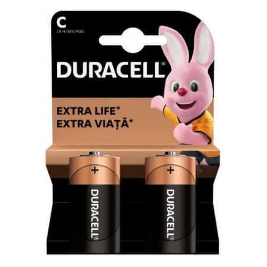 Лужні батарейки C Extra Life, 2 штуки, Duracell: ціни та характеристики