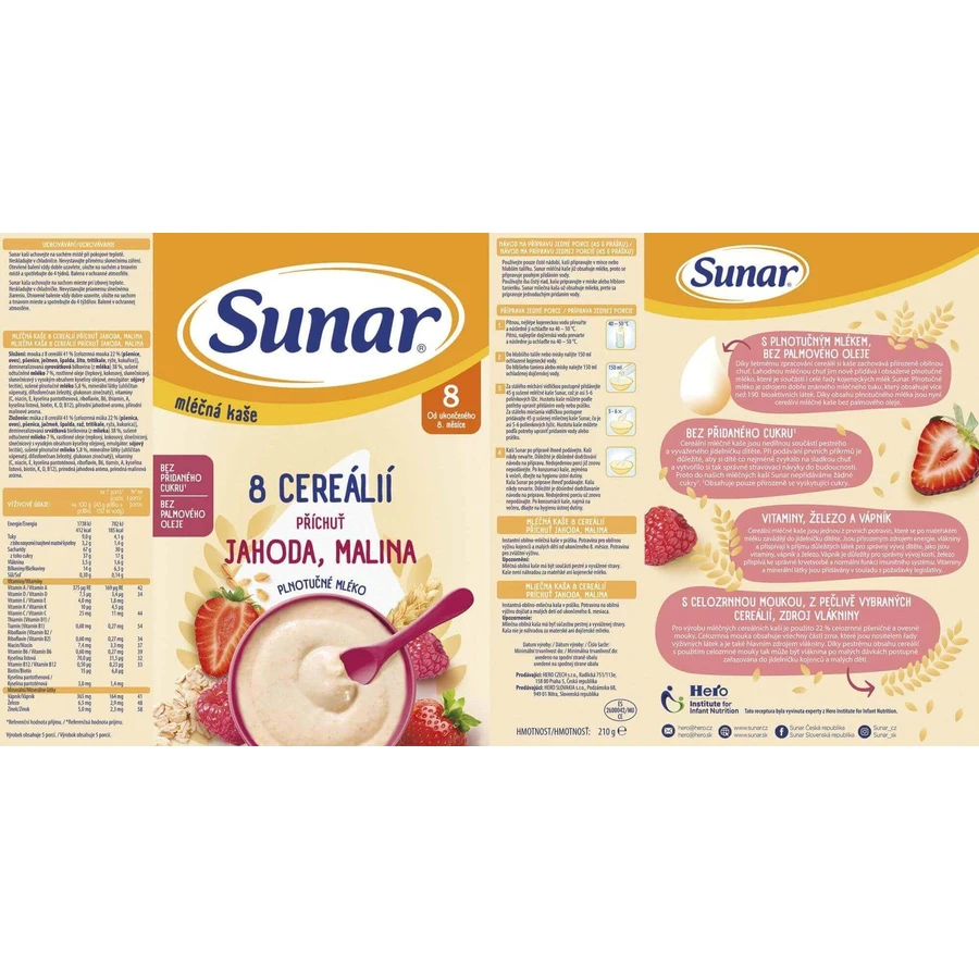 Sunar mliena kaa с 8 злаками клубника, малина 210 г: цены и характеристики