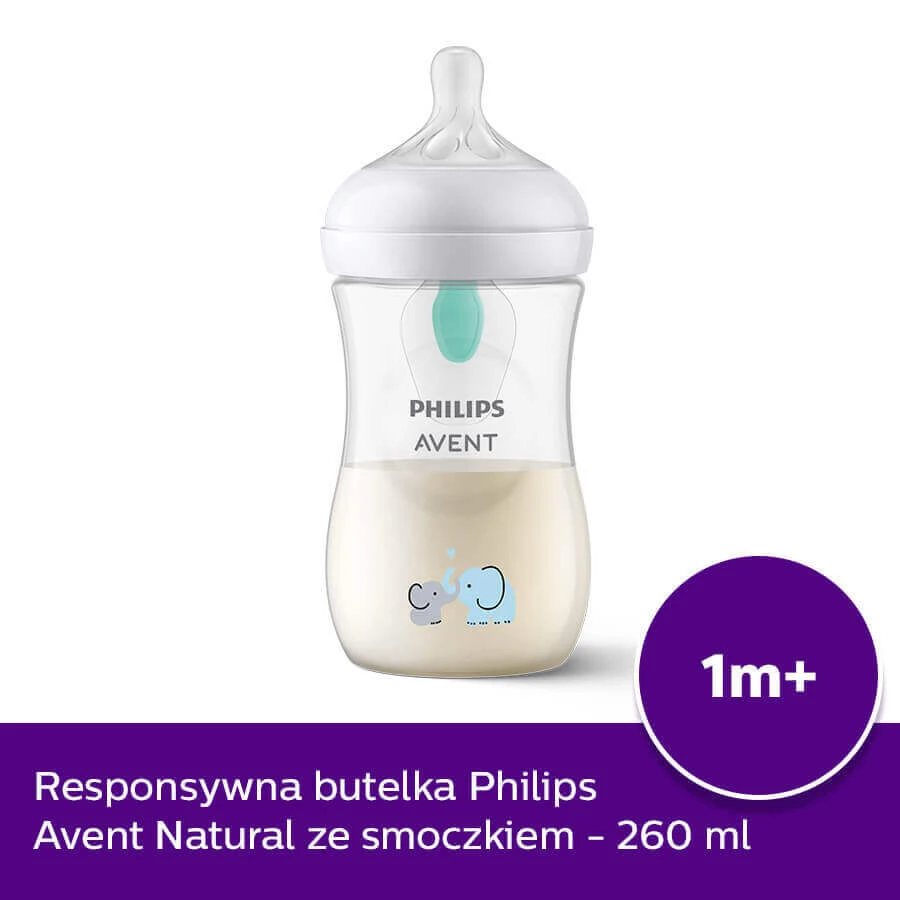 Avent Natural Response, пляшечка з чутливою соскою, з клапаном AirFree, звуковим сигналом, інтенсивність потоку 3, SCY673/81, після 1 місяця, 260 мл: ціни та характеристики