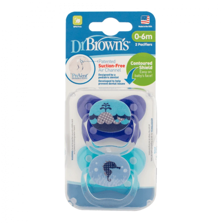 Набор из 2 силиконовых пустышек PreVent Butterfly design Blue, 0-6 месяцев, Dr Brown`s: цены и характеристики