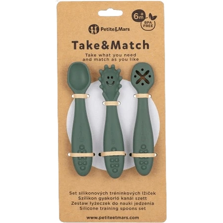 Petite&Mars Набір силіконових тренувальних ложок Take&Match Misty Green 6м+ 3 шт: ціни та характеристики