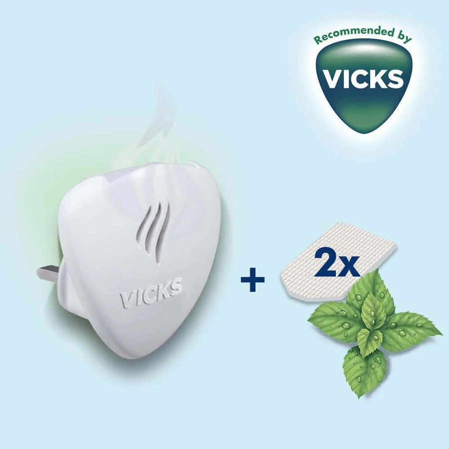 Vicks Заспокійливі випаровування, контактний масляний дифузор + 2 картриджі, аромат ментолу: ціни та характеристики