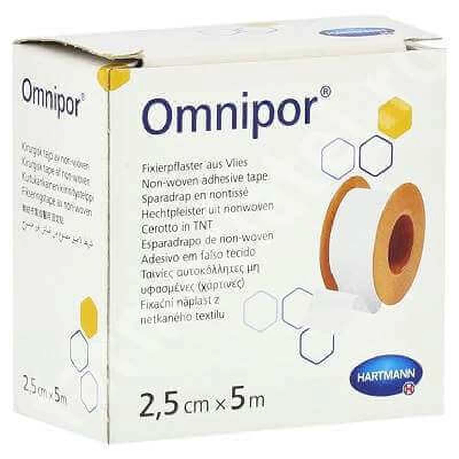Пластир гіпоалергенний на паперовій основі Omnipor (900437), 2,5смх5м, 1шт, Hartmann: ціни та характеристики