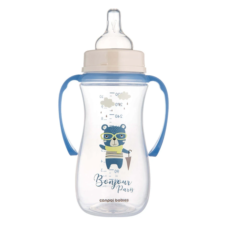 Canpol Babies Easy Start, пляшечка проти кольок, з широким горлом, з ручками, Bonjur Paris, синя, від 12 місяців, 300 мл: ціни та характеристики