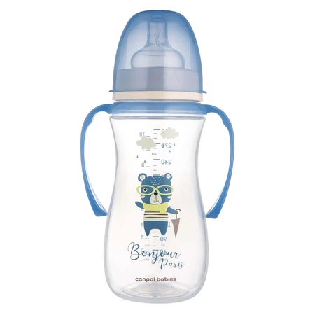 Canpol Babies Easy Start, пляшечка проти кольок, з широким горлом, з ручками, Bonjur Paris, синя, від 12 місяців, 300 мл: ціни та характеристики