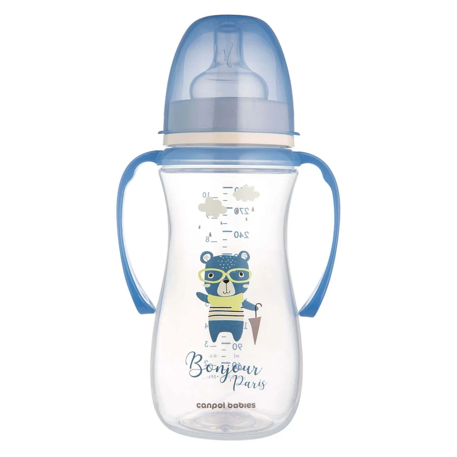 Canpol Babies Easy Start, пляшечка проти кольок, з широким горлом, з ручками, Bonjur Paris, синя, від 12 місяців, 300 мл: ціни та характеристики