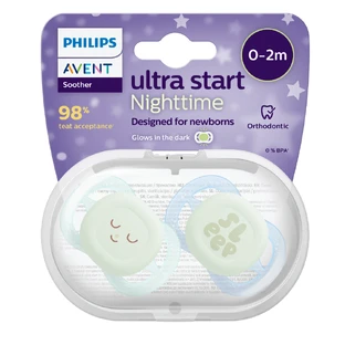 Нічні пустушки Philips Avent Ultra Start, 0-2 місяці, 2 штуки, синій/зелений, SCF075/08, Philips