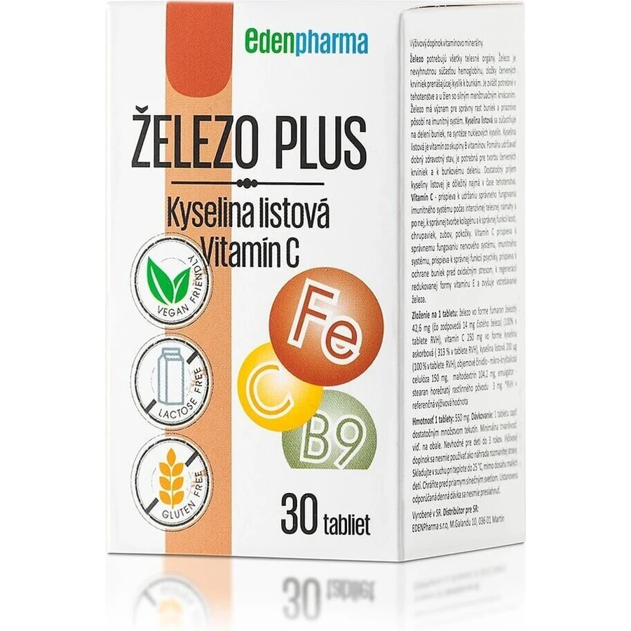 EDENPharma ЗАЛІЗО ПЛЮС ФОЛІЄВА КИСЛОТА 1×30 табл, дієтична добавка: ціни та характеристики