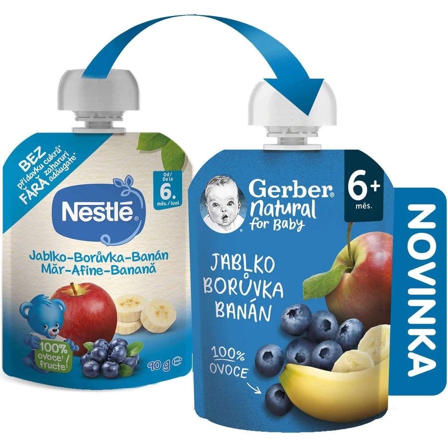Gerber Натуральний пакетик яблуко, чорниця та банан 6м+ 90 г: ціни та характеристики