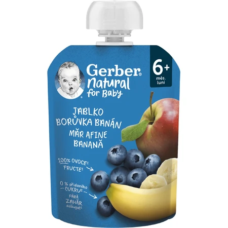 Gerber Натуральний пакетик яблуко, чорниця та банан 6м+ 90 г: ціни та характеристики