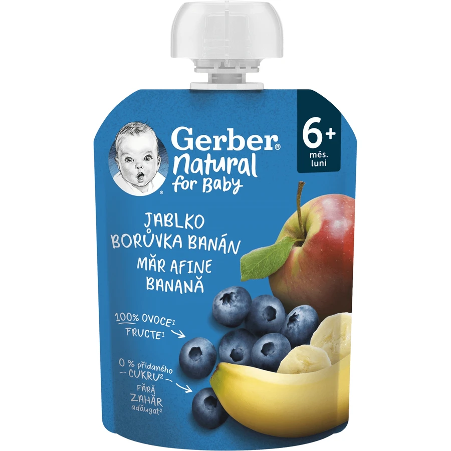 Gerber Натуральний пакетик яблуко, чорниця та банан 6м+ 90 г: ціни та характеристики