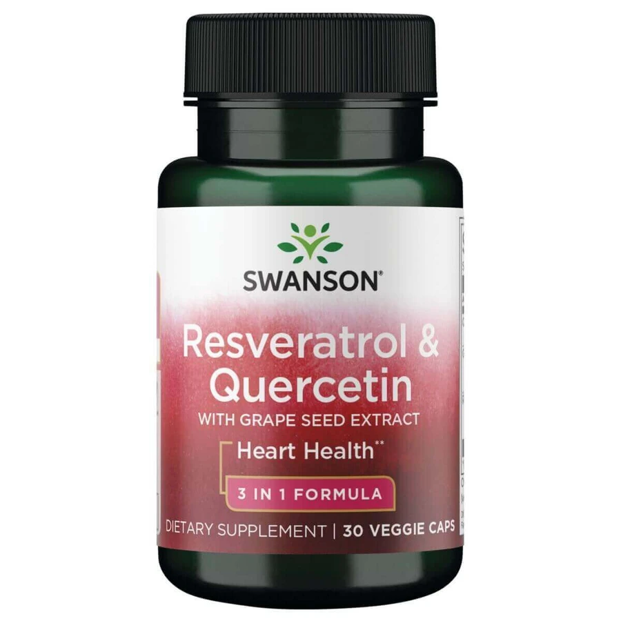 Swanson Resveratrol & Quercetin з екстрактом виноградних кісточок, ресвератролом і кверцетином, 30 капсул: ціни та характеристики