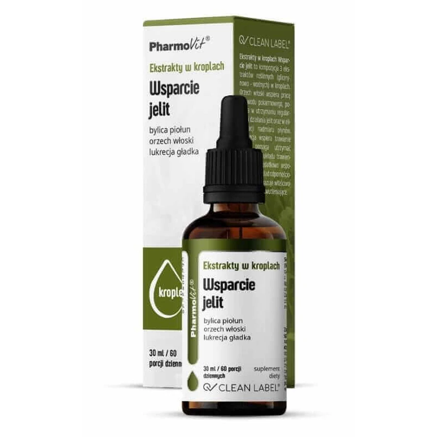 Экстракты в каплях Поддержка кишечника 30 мл Pharmovit Clean Label: цены и характеристики