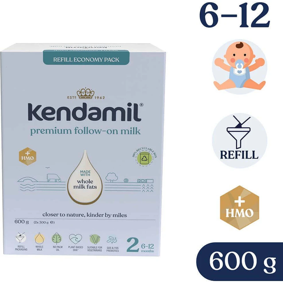 Суха молочна суміш Kendamil Premium 2 HMO+ для дітей з 6 до 12 місяців, 600 г: ціни та характеристики