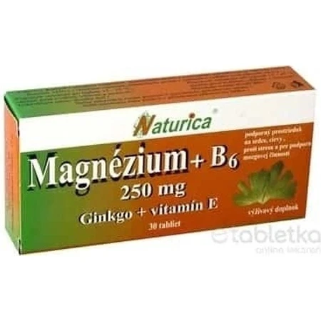 Naturica МАГНІЙ 250 мг+В6+Гінкго+вітамін Е 1×30 таблеток, дієтична добавка: ціни та характеристики