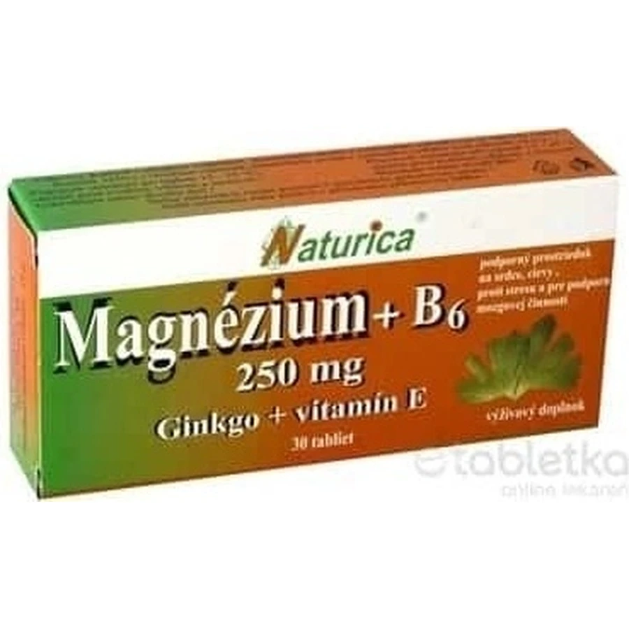 Naturica МАГНІЙ 250 мг+В6+Гінкго+вітамін Е 1×30 таблеток, дієтична добавка: ціни та характеристики