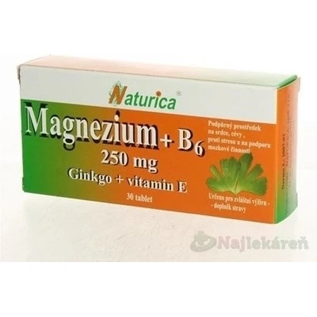 Naturica МАГНІЙ 250 мг+В6+Гінкго+вітамін Е 1×30 таблеток, дієтична добавка: ціни та характеристики
