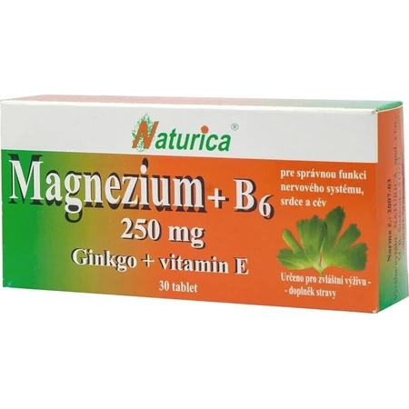 Naturica МАГНІЙ 250 мг+В6+Гінкго+вітамін Е 1×30 таблеток, дієтична добавка: ціни та характеристики